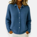 LUNEVRA – WOMEN’S BUTTONED KNIT LAPEL CARDIGAN COAT Light Blue Cardigans Marina&Nola