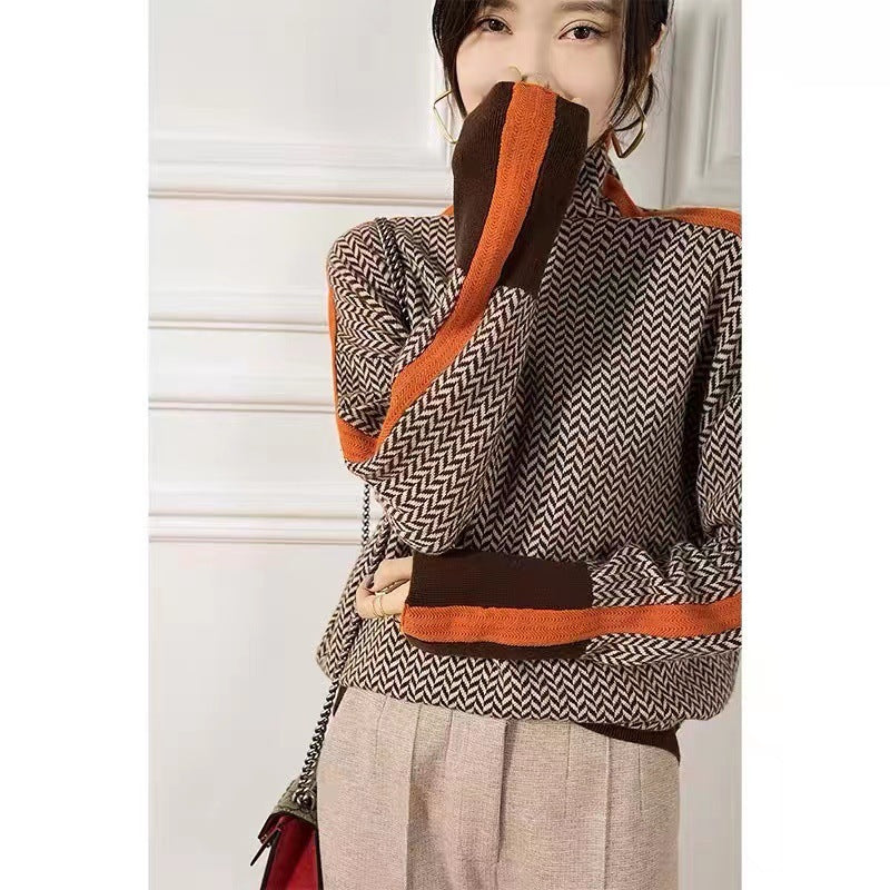 MARVETTE – WOMEN’S RETRO COLOR-BLOCK SWEATER Orange Sweater Marina&Nola