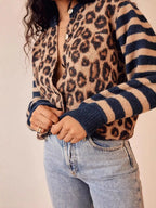 CHELVARA – WOMEN’S LEOPARD PRINT OPEN-FRONT KNIT CARDIGAN Cardigans Marina&Nola
