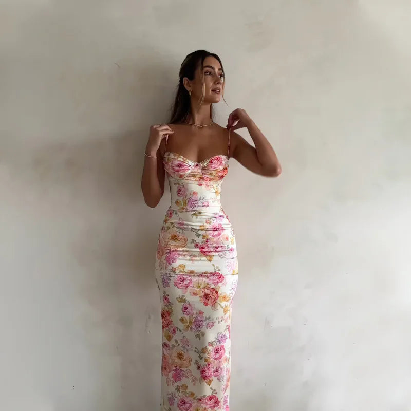 FLORÉA – WOMEN’S FRENCH FLORAL STRAPLESS MAXI DRESS