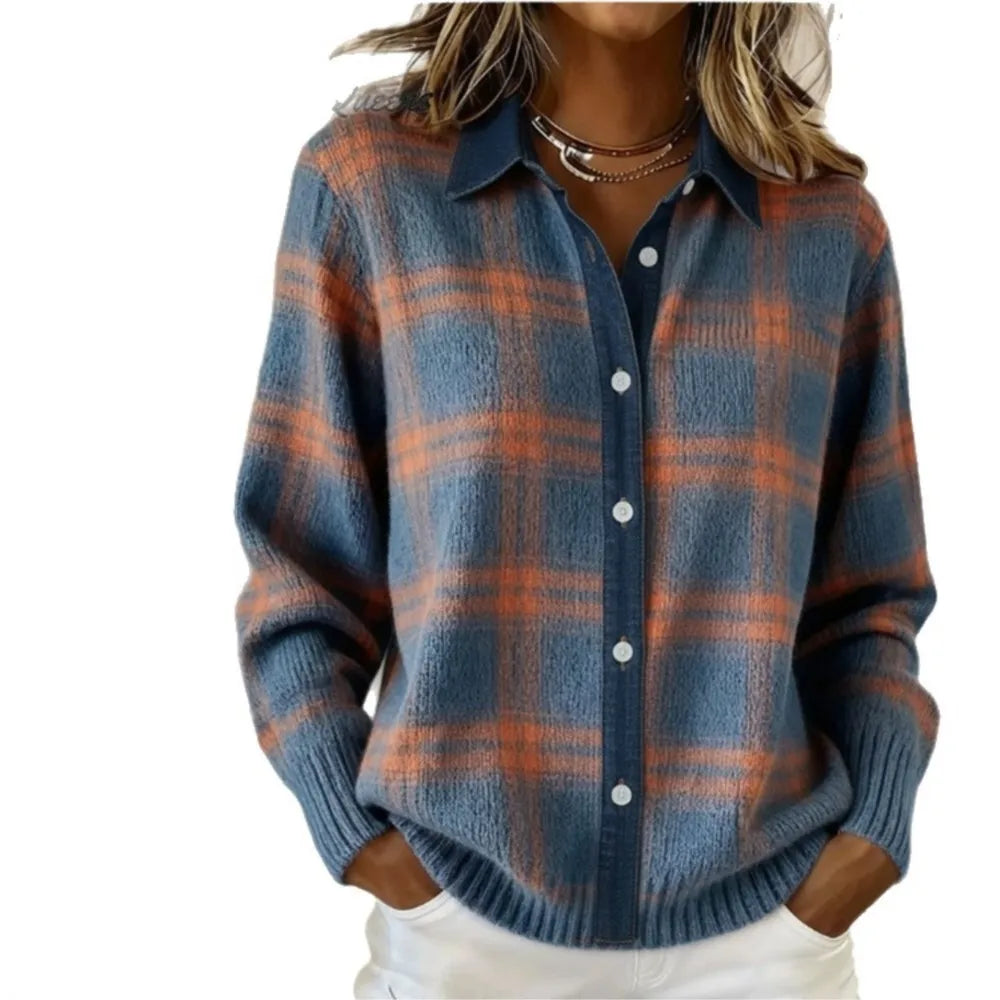 ELORIA – WOMEN’S CASUAL CHECKERED LAPEL BLOUSE Blouse Marina&Nola