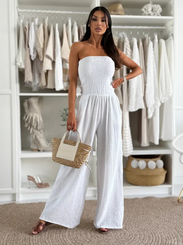 VELISSA – WOMEN’S STRAPLESS WIDE-LEG ELEGANT JUMPSUIT White jumpsuit Marina&Nola