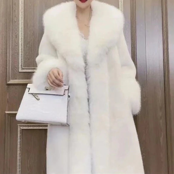 FURVÉRA – WOMEN’S ELEGANT FAUX FUR LONG COAT White Coat Marina&Nola