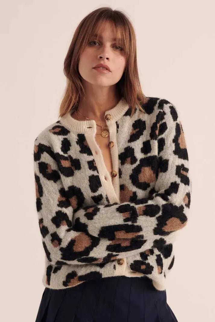 CHELVARA – WOMEN’S LEOPARD PRINT OPEN-FRONT KNIT CARDIGAN Cardigans Marina&Nola