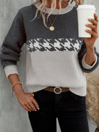 MARIELLE – WOMEN’S PRINTED LOOSE-FIT KNIT PULLOVER SWEATER Light Grey Sweater Marina&Nola