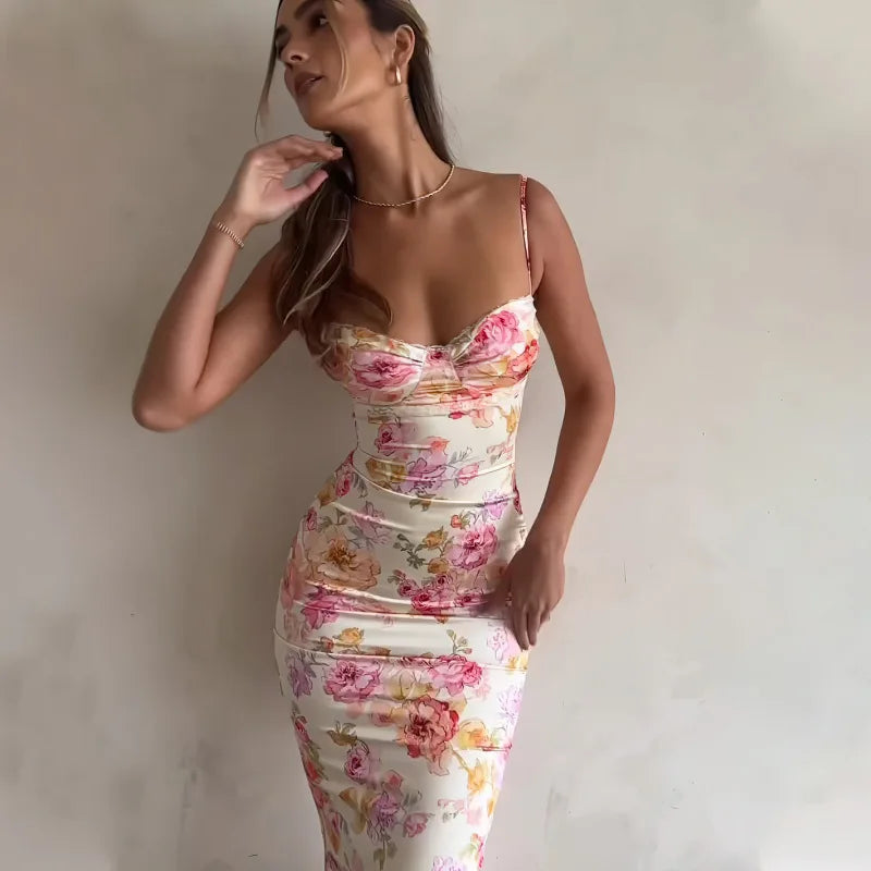 FLORÉA – WOMEN’S FRENCH FLORAL STRAPLESS MAXI DRESS