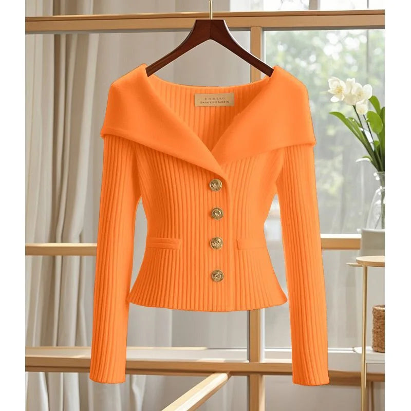 AUREVIA – WOMEN’S HIGH-END CARDIGAN SWEATER Orange Sweater Marina&Nola