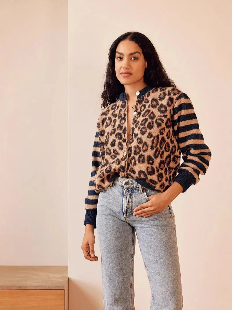 CHELVARA – WOMEN’S LEOPARD PRINT OPEN-FRONT KNIT CARDIGAN Cardigans Marina&Nola