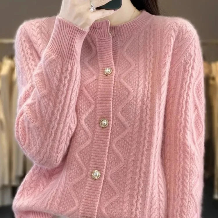 AMÉLIA – WOMEN’S SWEET SHORT KNIT CARDIGAN JACKET Pink Cardigans Marina&Nola