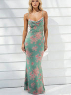 FLORÉNA – WOMEN’S U-NECK FLORAL BACKLESS BODYCON MAXI DRESS