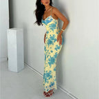 FLORÉLIA – WOMEN’S ELEGANT HALTER FLORAL BODYCON MAXI DRESS