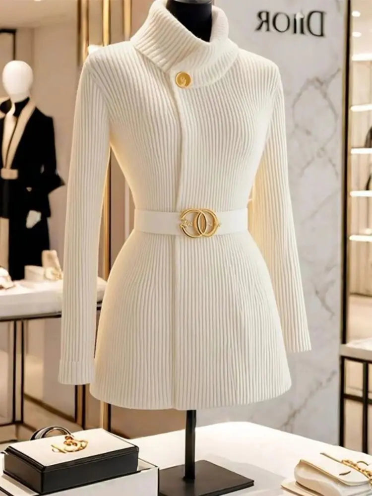 LUXÉLLE – WOMEN’S HIGH-END TURTLENECK KNIT SWEATER WITH BELT Sweater Marina&Nola