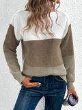 TRICÉRA – WOMEN’S THREE-COLOR PATCHWORK KNIT SWEATER Gold Sweater Marina&Nola