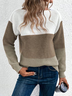 TRICÉRA – WOMEN’S THREE-COLOR PATCHWORK KNIT SWEATER Gold Sweater Marina&Nola