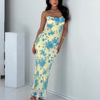 FLORÉLIA – WOMEN’S ELEGANT HALTER FLORAL BODYCON MAXI DRESS