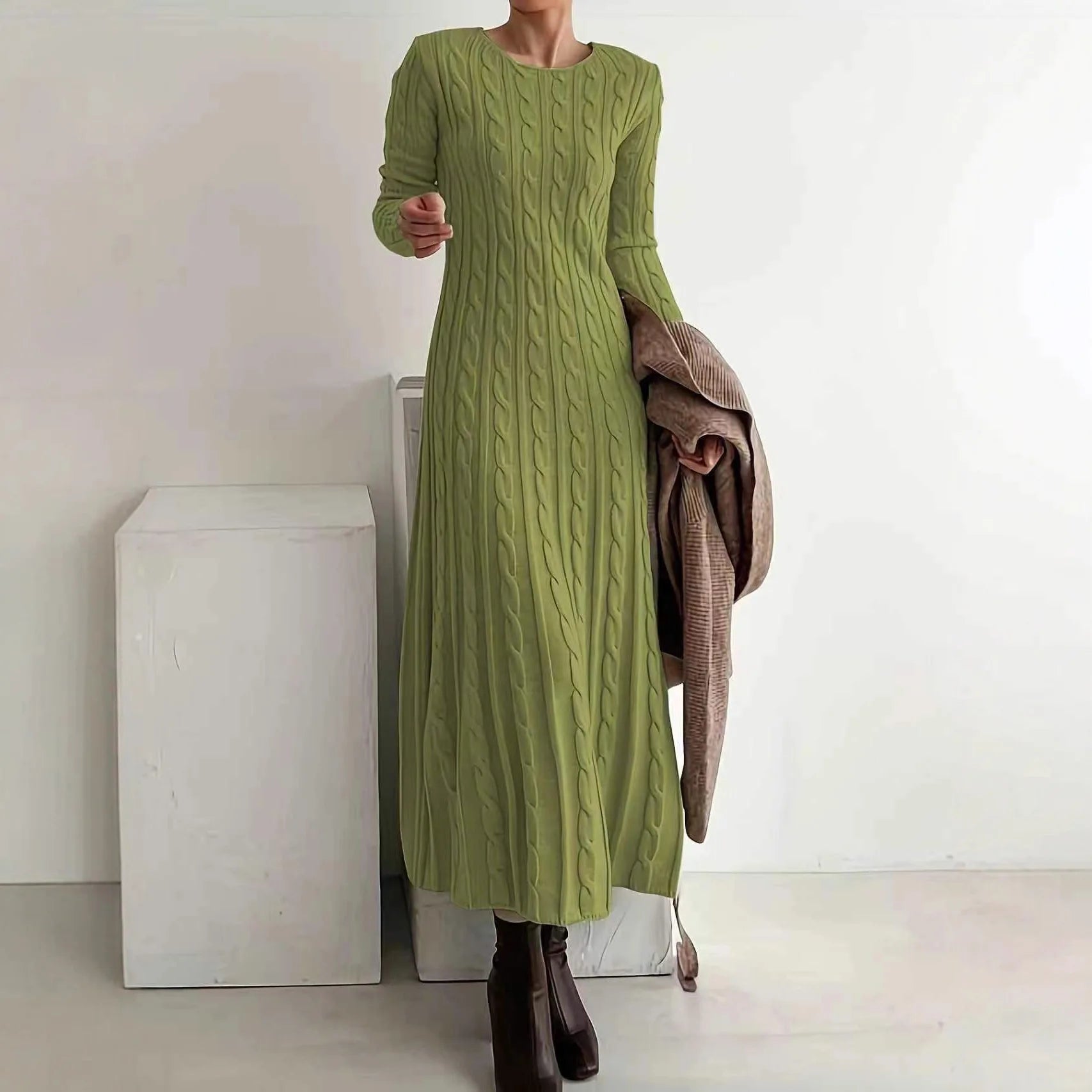 CABELLA – WOMEN’S CABLE KNIT LONG SWEATER DRESS Green Dresses Marina&Nola
