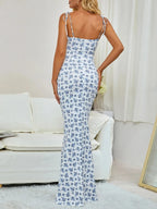 FLORÉVA – WOMEN’S FLORAL LACE-UP BODYCON MAXI DRESS