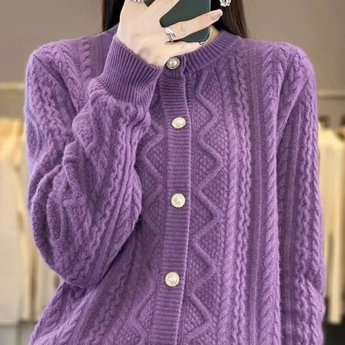 AMÉLIA – WOMEN’S SWEET SHORT KNIT CARDIGAN JACKET Purple Cardigans Marina&Nola