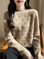 ELVORIA – WOMEN’S FINE WOOL EMBELLISHED PULLOVER SWEATER Camel Sweater Marina&Nola