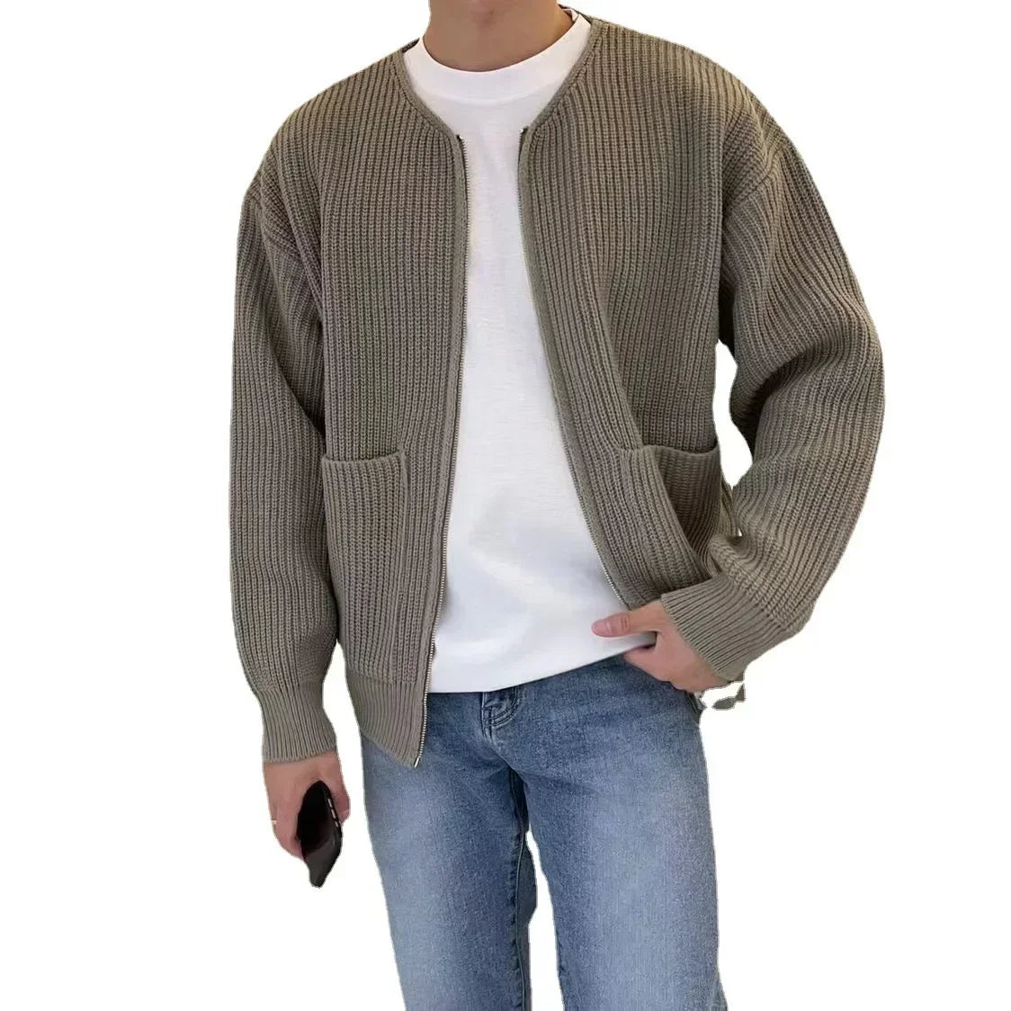 RAVENZO – MEN’S AUTUMN ZIPPER-UP KNITTED SWEATER COAT