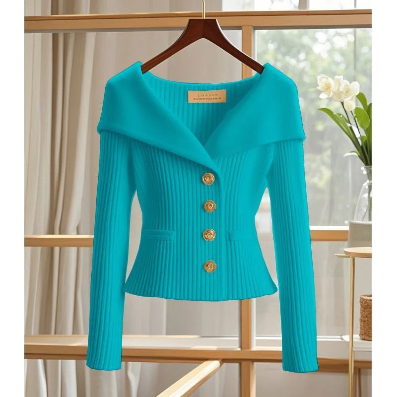 AUREVIA – WOMEN’S HIGH-END CARDIGAN SWEATER Blue Sweater Marina&Nola