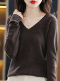 ARINELLE – WOMEN’S KOREAN-STYLE V-NECK KNIT SWEATER Coffee Sweater Marina&Nola