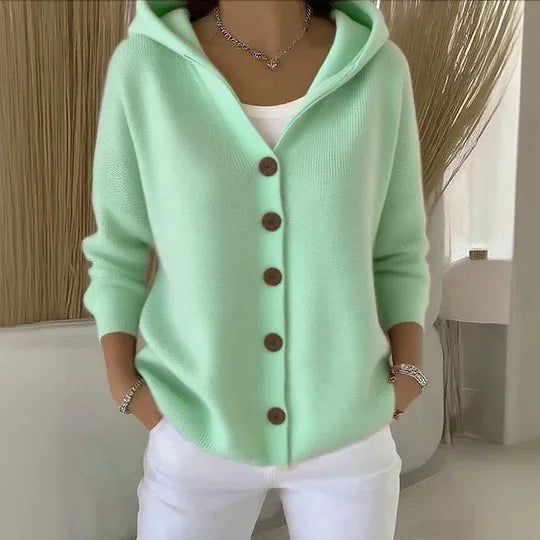 NORELIA – WOMEN’S BUTTONED KNIT HOODED CARDIGAN SWEATER Green Sweater Marina&Nola