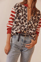 CHELVARA – WOMEN’S LEOPARD PRINT OPEN-FRONT KNIT CARDIGAN Red Cardigans Marina&Nola