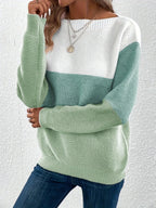 TRICÉRA – WOMEN’S THREE-COLOR PATCHWORK KNIT SWEATER Sweater Marina&Nola