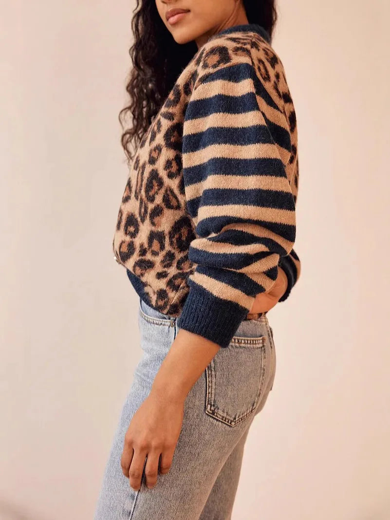 CHELVARA – WOMEN’S LEOPARD PRINT OPEN-FRONT KNIT CARDIGAN Cardigans Marina&Nola