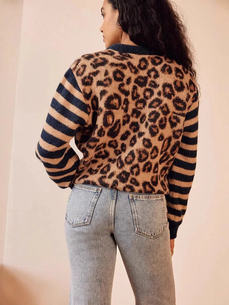 CHELVARA – WOMEN’S LEOPARD PRINT OPEN-FRONT KNIT CARDIGAN Cardigans Marina&Nola