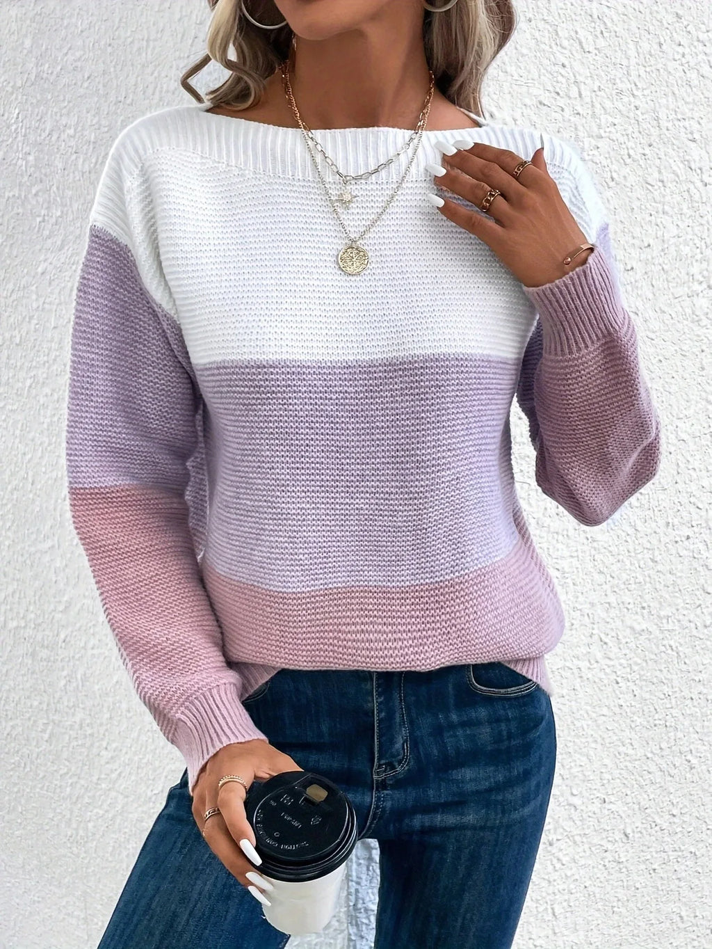 TRICÉRA – WOMEN’S THREE-COLOR PATCHWORK KNIT SWEATER Sweater Marina&Nola