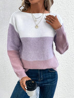 TRICÉRA – WOMEN’S THREE-COLOR PATCHWORK KNIT SWEATER Sweater Marina&Nola