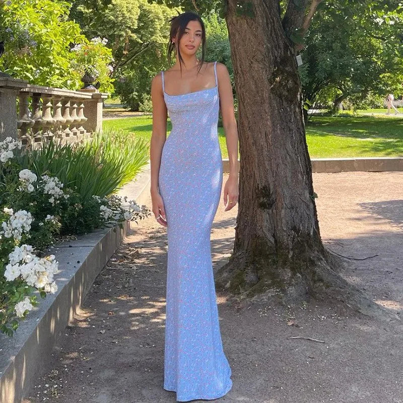 FLORÉSSA – WOMEN’S FLORAL SUSPENDER BACKLESS MAXI DRESS