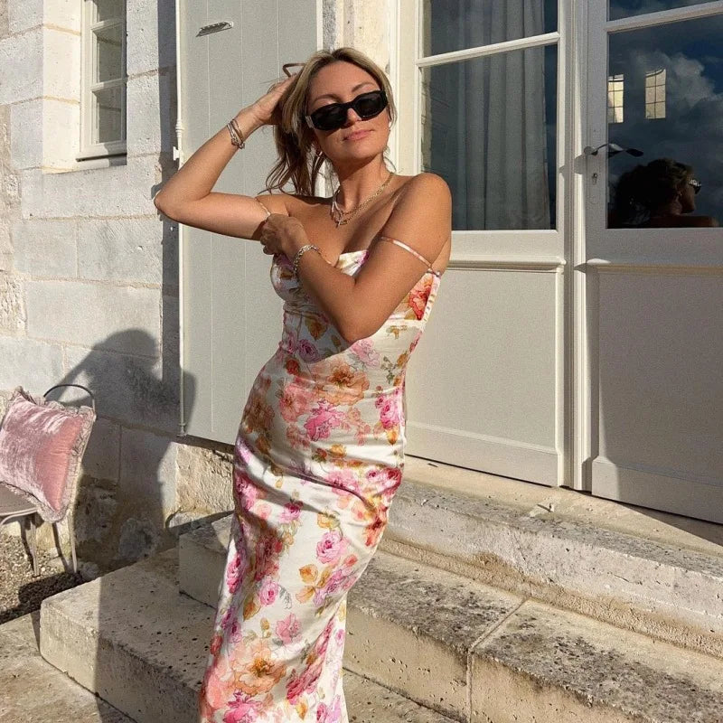 FLORÉA – WOMEN’S FRENCH FLORAL STRAPLESS MAXI DRESS