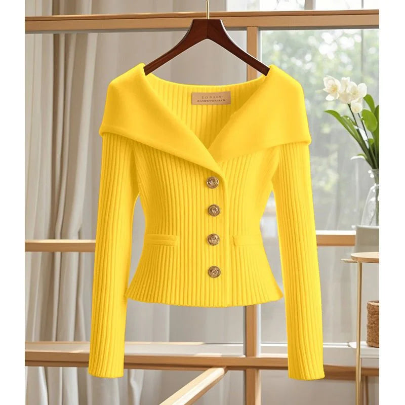 AUREVIA – WOMEN’S HIGH-END CARDIGAN SWEATER Yellow Sweater Marina&Nola
