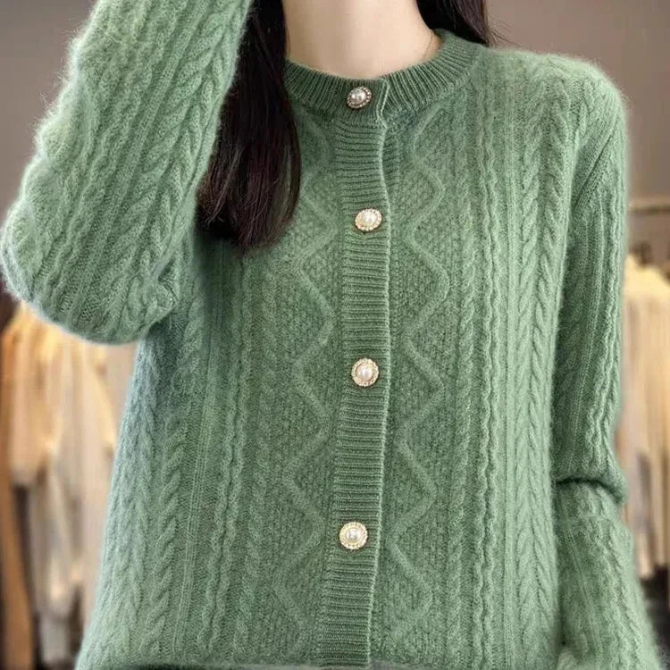 AMÉLIA – WOMEN’S SWEET SHORT KNIT CARDIGAN JACKET Green Cardigans Marina&Nola