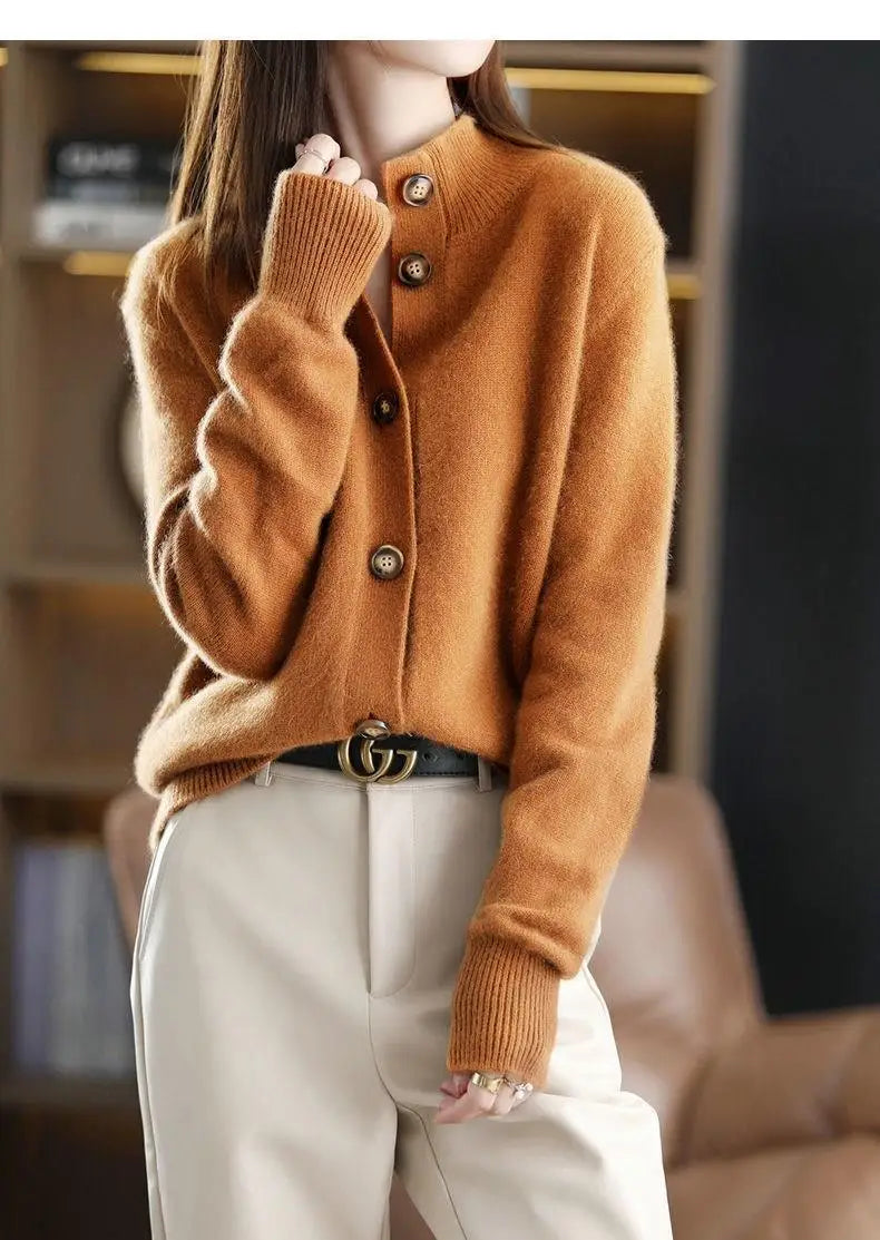 SOYARA – WOMEN’S KOREAN-STYLE RETRO KNIT CARDIGAN Caramel Cardigans Marina&Nola