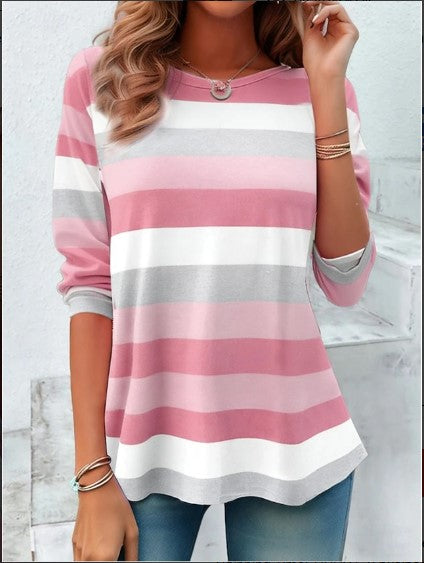 MALÉVA – WOMEN’S GEOMETRIC STRIPED LONG SLEEVE T-SHIRT