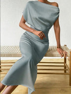 VALERIQUE – WOMEN’S SATIN MIDI ELEGANT DRESS