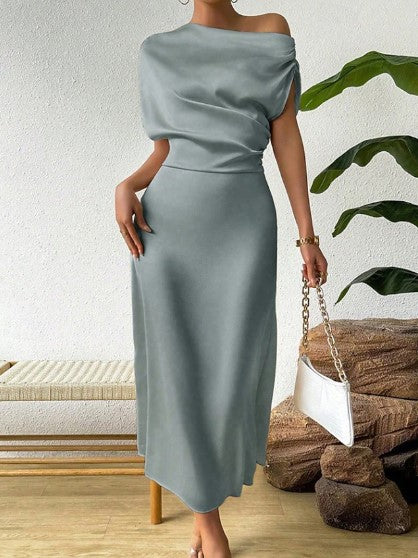 VALERIQUE – WOMEN’S SATIN MIDI ELEGANT DRESS