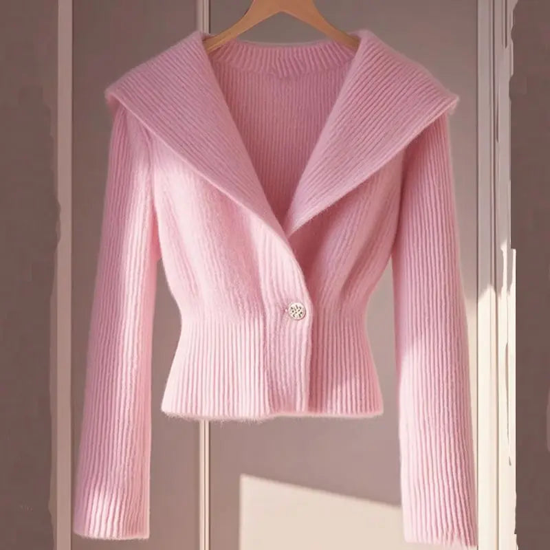 HAELIN – WOMEN’S KOREAN-STYLE SLIM KNIT CARDIGAN SWEATER Pink Sweater Marina&Nola