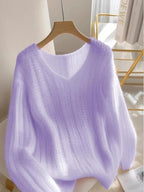 LAVÉRIA – WOMEN’S PURPLE LOOSE V-NECK KNIT SWEATER Sweater Marina&Nola