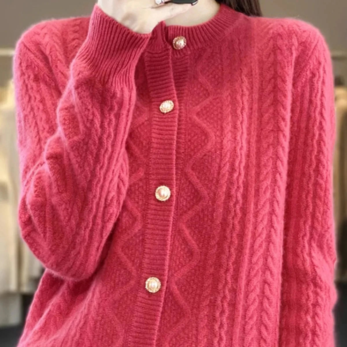 AMÉLIA – WOMEN’S SWEET SHORT KNIT CARDIGAN JACKET Raspberry Cardigans Marina&Nola