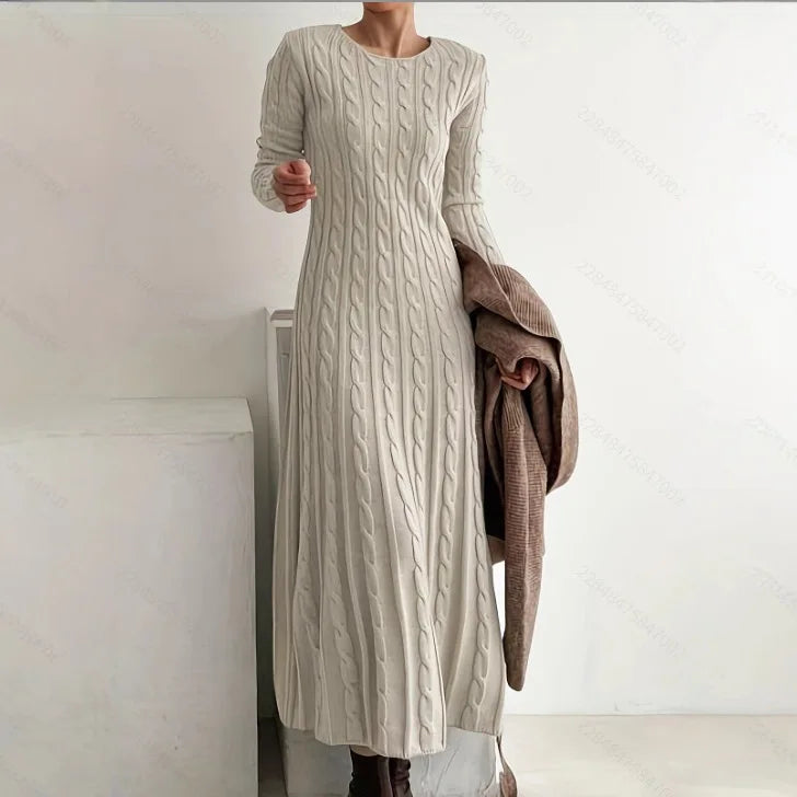 CABELLA – WOMEN’S CABLE KNIT LONG SWEATER DRESS Khaki Dresses Marina&Nola