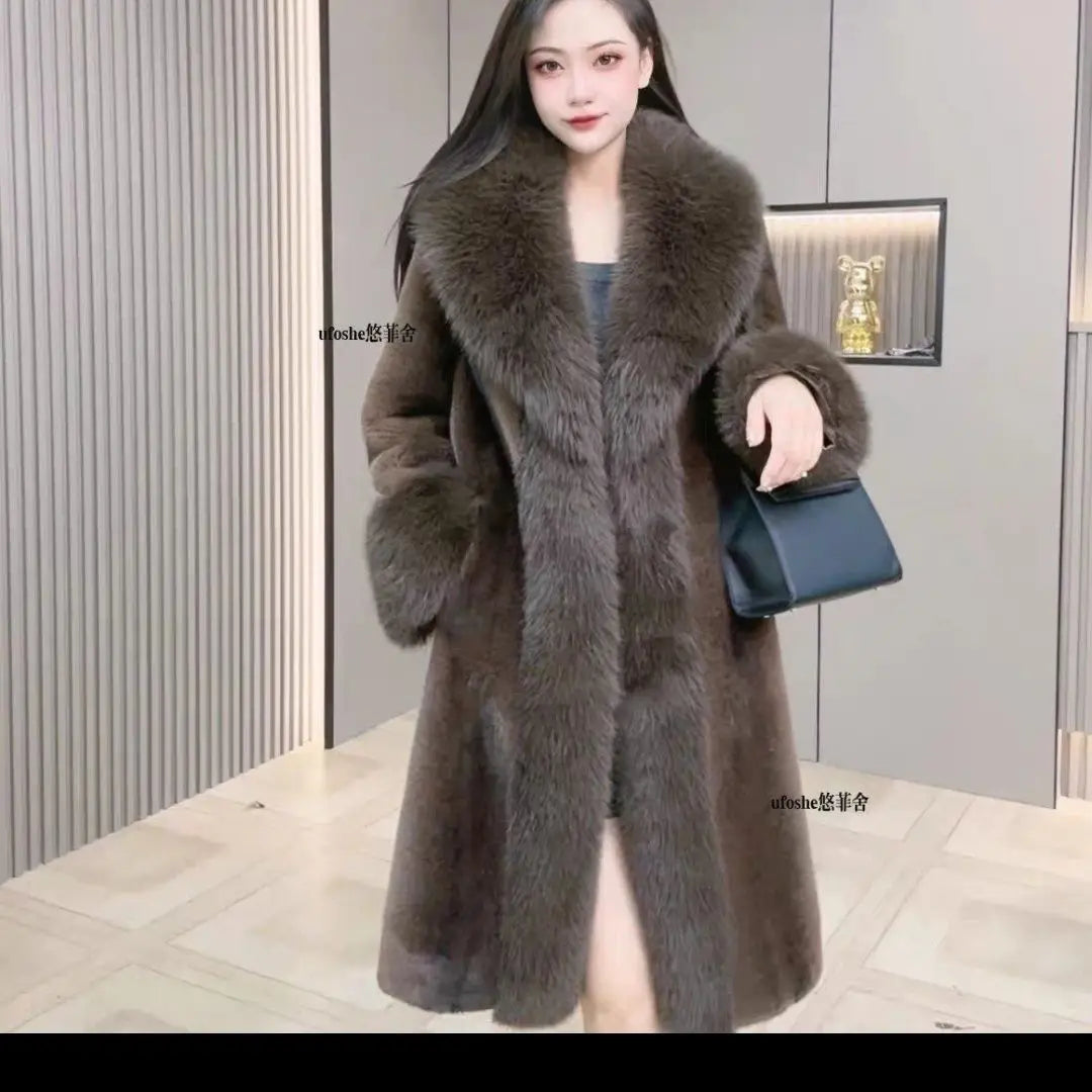 FURVÉRA – WOMEN’S ELEGANT FAUX FUR LONG COAT Coffee Coat Marina&Nola