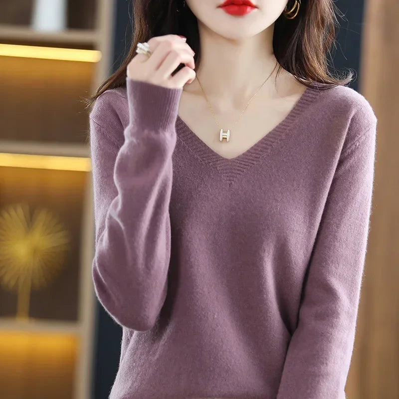 ARINELLE – WOMEN’S KOREAN-STYLE V-NECK KNIT SWEATER lilac colour Sweater Marina&Nola