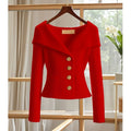 AUREVIA – WOMEN’S HIGH-END CARDIGAN SWEATER Red Sweater Marina&Nola