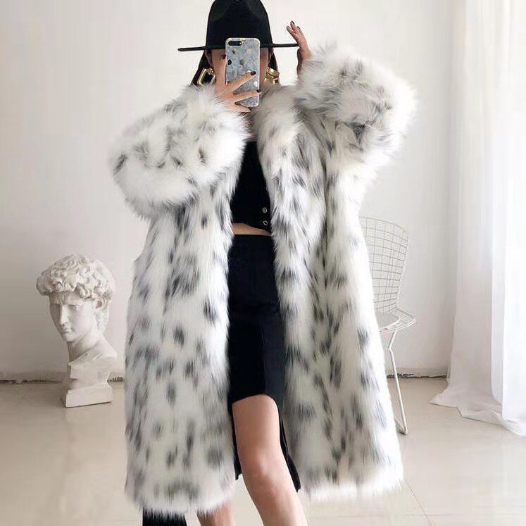 LEOPHIRA – WOMEN’S LEOPARD PRINT FAUX FUR COAT White Coat Marina&Nola