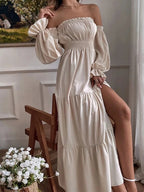 ELVARA – WOMEN’S OFF-SHOULDER PEPLUM MAXI DRESS